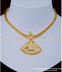 NLC988 - Impon Peacock Design Geti Metal Stone Attigai Necklace Gold Plated Attigai Collections