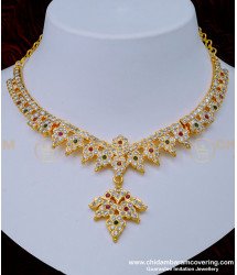 NLC990 - Latest Design Impon Attigai Necklace Multi Stone Gold Design Necklace Five Metal Jewellery