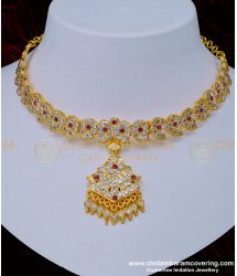 NLC991 - Impon Gold Attigai Design Full Mango Design Impon Attigai Necklace for Wedding