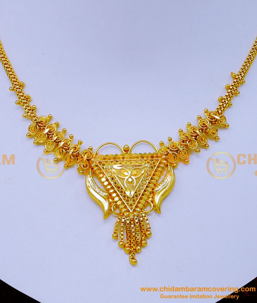 1 gram gold necklace design, gold necklace design, gold plated necklace, simple necklace design, Necklace designs new model, modern design gold necklace
