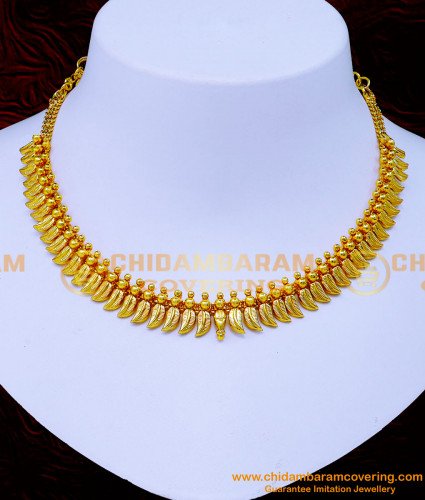 NLC1254 - Kerala Jewellery Leaf Design Gold Plated Necklace for Wedding