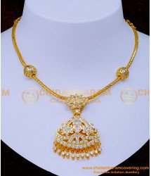 NLC1261 - Gold Attigai Designs White Stone Impon Necklace for Wedding