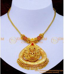 NLC1263 - First Quality 1 Gram Gold Lakshmi Pendant Ruby Necklace Designs