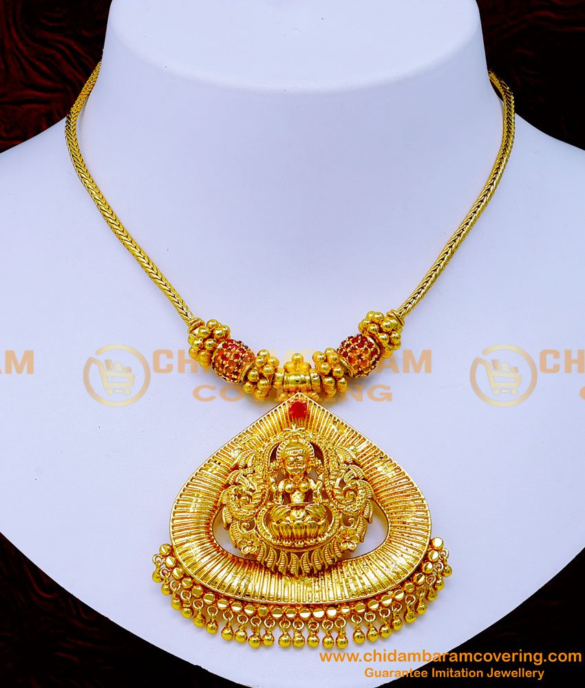 1 Gram Gold Lakshmi Pendant Attigai Necklace Designs