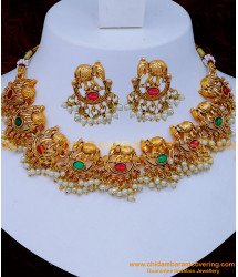 NLC1272 - South Indian Antique Jewellery Elephant Designs Necklace Set