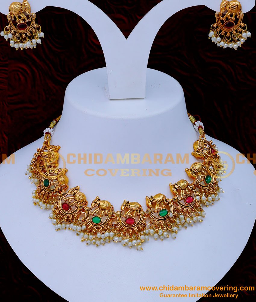 Antique necklace, Antique Choker Necklace Artificial, indian antique jewellery online shopping, Gold Antique choker Set, Antique Choker Set online,