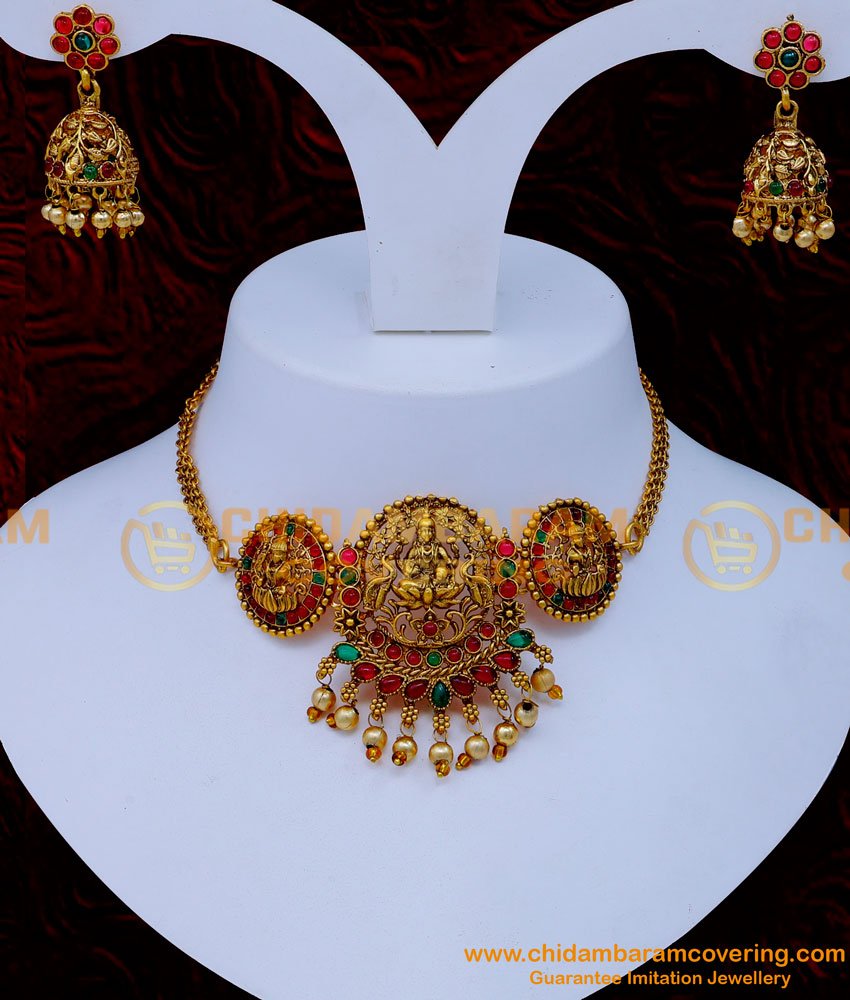 Antique necklace, antique choker necklace online india, Antique Choker Gold, Short Antique choker necklace, Gold Antique choker Set, Antique Choker Set online,