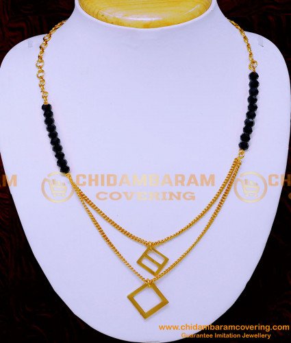 NLC1301 - Stylish Black Crystal Beads Necklace with Gold Pendant Design