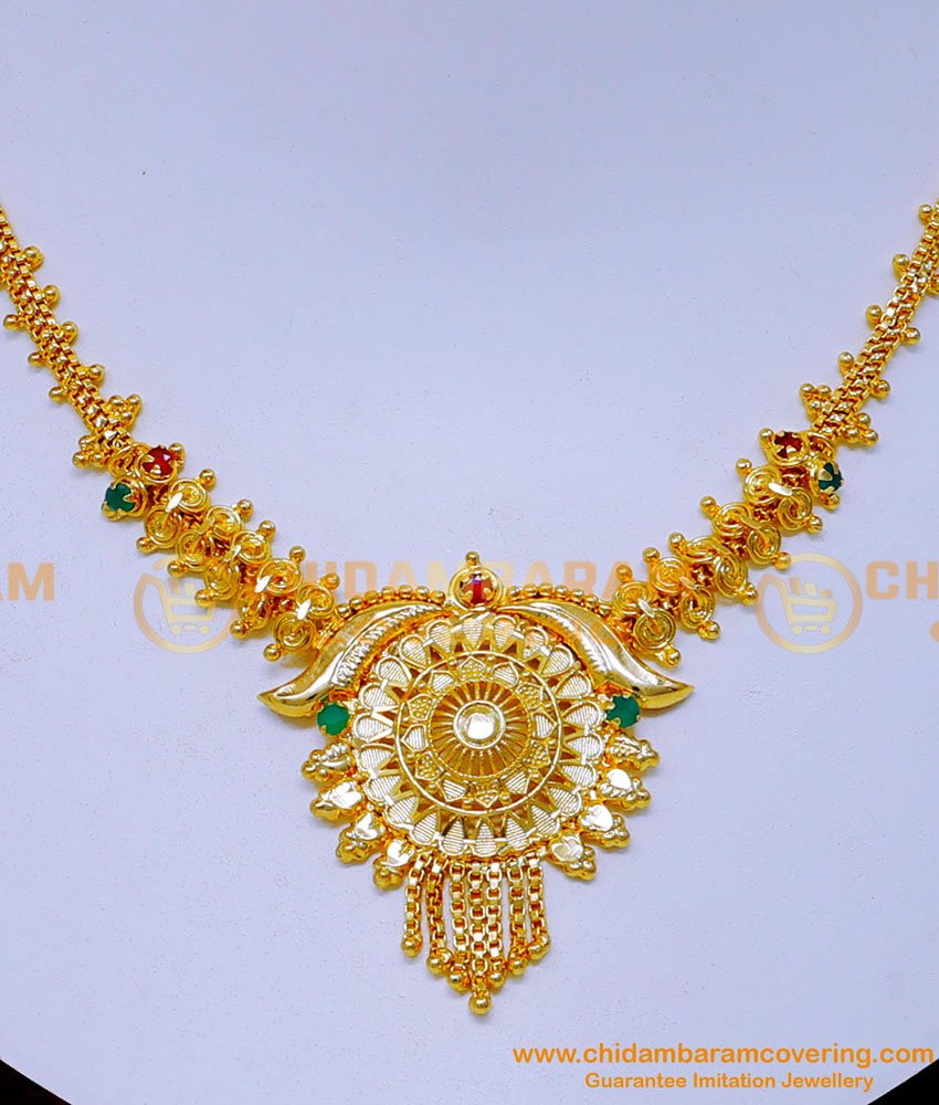 1 gram gold necklace design, stone necklace design, gold plated necklace for wedding, imitation jewelry, bridal necklace, traditional necklace, south indian necklace, traditional stone necklace designs