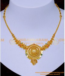 NLC1311 - Simple Ruby Emerald Stone Gold Plated Necklace for Wedding