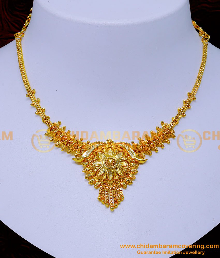 1 gram gold necklace design, gold necklace design, gold plated necklace, simple necklace design, 1 gram gold plated jewellery, modern design gold necklace