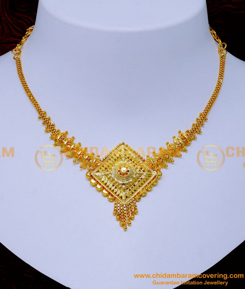 1 gram gold necklace design, gold necklace design, gold plated necklace, simple necklace design, 1 gram gold plated jewellery, modern design gold necklace