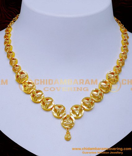 NLC1328 - New Light Weight Plain Gold Necklace Designs for Wedding