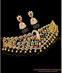 NLC1346 - Attractive Peacock Design Gold Plated Choker Necklace