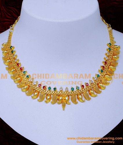 NLC1350 - Gold Plated Jewellery Ad Stone Mango Necklace Design