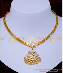NLC1364 - Real Gold Look Stone Necklace White Impon Attigai