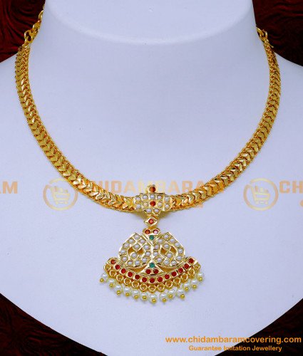 NLC1370 - Traditional Impon Necklace Design with Beads Attigai