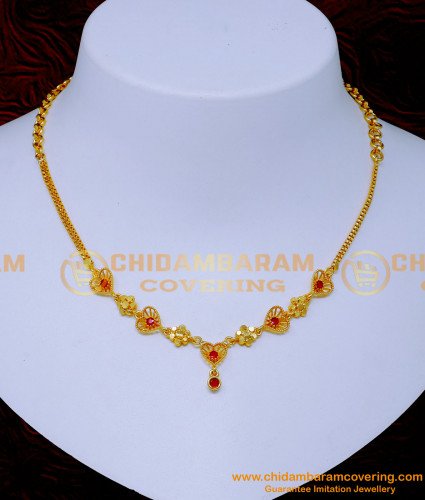 NLC1383 - Latest Ruby Stone Light Weight Necklace Designs Simple