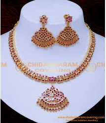 NLC1410 - Gold Design Ruby Impon Necklace Set Gold Plated Jewellery