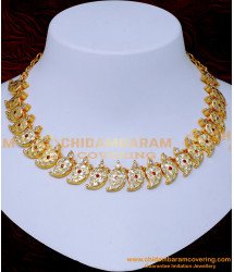 NLC1413 - Beautiful Stone Mango Design Necklace Impon Jewellery