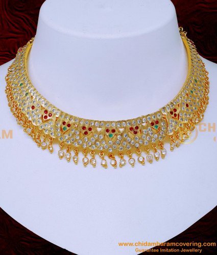 NLC1414 - Bridal Wear Multi Stone Impon Choker Necklace for Wedding