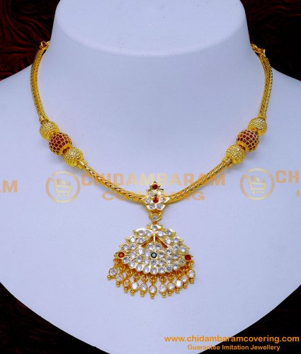 NLC1429 - Impon Gold Necklace Design with Stone Attigai Model
