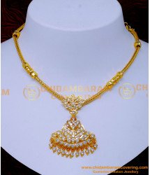 NLC1430 - Real Gold Design White Stone Addigai Necklace Designs
