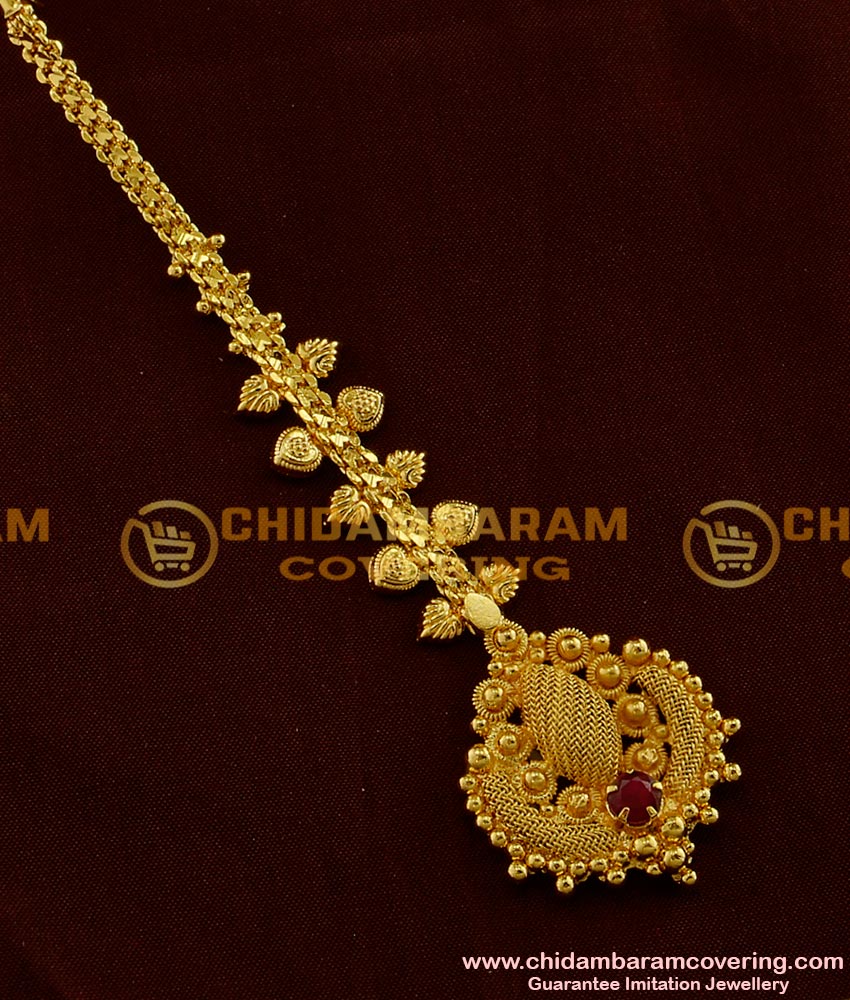 NCT018 - Chidambaram Covering Nethichutti Petal Shape with Red Stone Design Maang Tikka Buy Online
