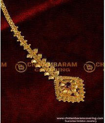 NCT006 - Trendy Diamond Shape Leaf Design Red Stone Gold Plated Nethichutti / Maang Tikka Buy Online