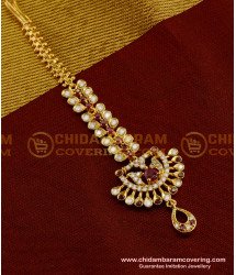 NCT036 - Ruby Stone and White Stone Combination Elegant Look Maang Tikka Designs Online