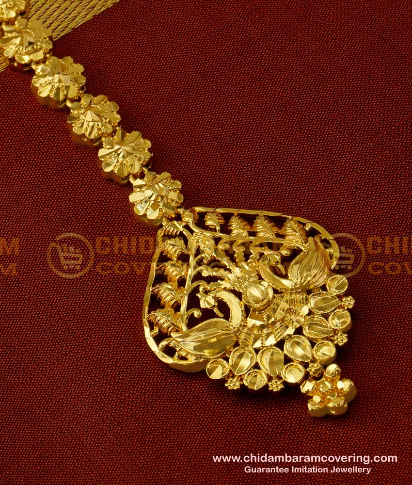 NCT047 - 1 Gm Gold Plated Peacock Design Big Size Nethi Chuti / Maang Tikka Buy Online