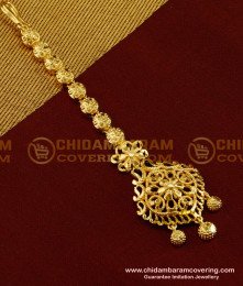 NCT056 - Latest Bridal Wear Gold Plated Design Nethi Chutti / Maang Tikka Flower Design Online