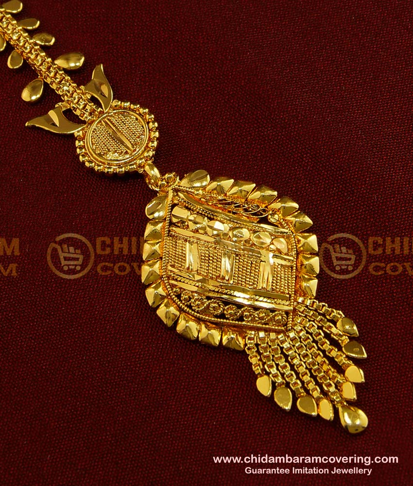 NCT085 - Wedding Plain Nethi Chutti One Gram Gold Maang Tikka Indian Hair Jewellery