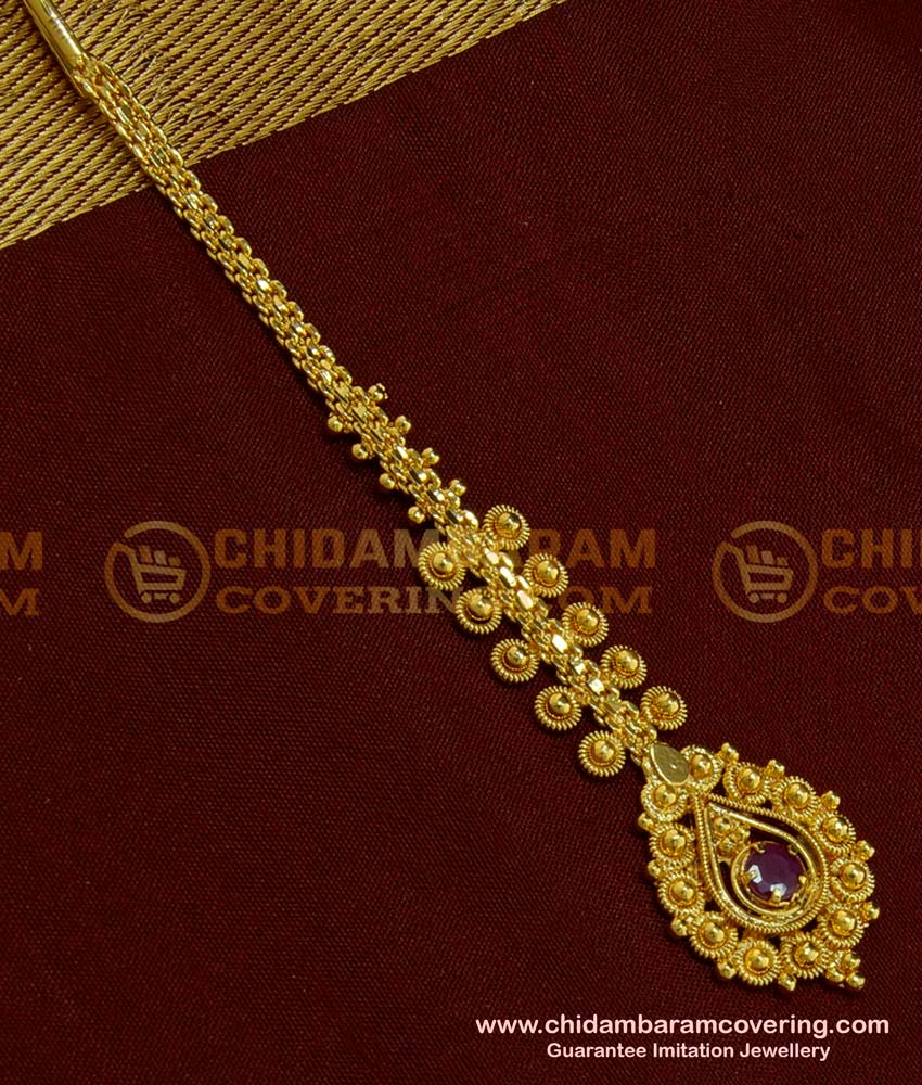 NCT106 - Chidambaram Covering Maang Tikka Ruby Stone Petal Shape Papidi Billa Design Online