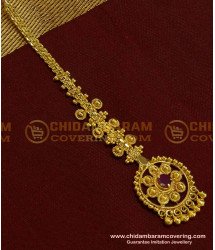 NCT107 - One Gram Gold Round Shape Single Stone Maang Tikka Imitation Jewellery Online