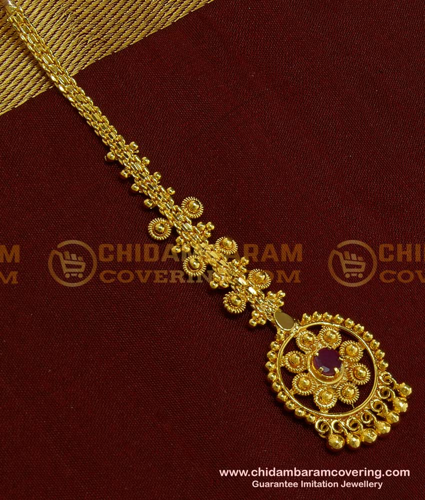 NCT107 - One Gram Gold Round Shape Single Stone Maang Tikka Imitation Jewellery Online