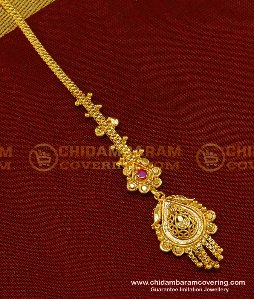 NCT122 - Indian Wedding Jewellery Nethi Chutti Gold Bridal Wear Ruby Maang Tikka Design 