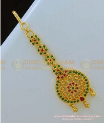 NCT131 - Attractive Gold Plated Emerald Ruby Stone Designer Flower Design Nethi Chutti| Maang Tikka Buy Online