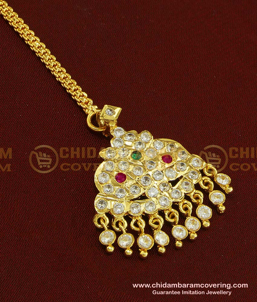 NCT149 - Trendy Simple Gold Design Stone Maang Tikka Nethichutti Traditional Impon Five Metal Panchaloha Jewellery 