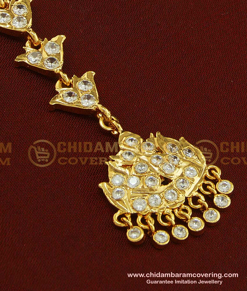 NCT152 - Real Gold Papidi Billa Design Impon Full White Stone Bridal Wear Maang Tikka Collections 