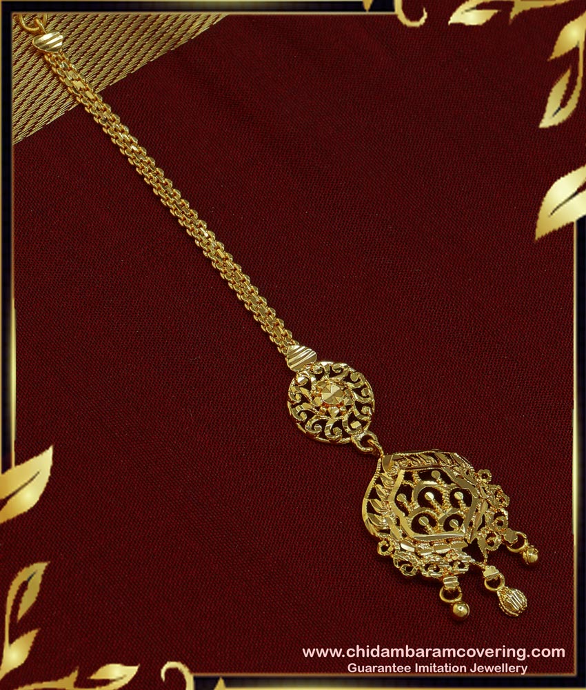 hair ornaments, gold plated nethichutti,  