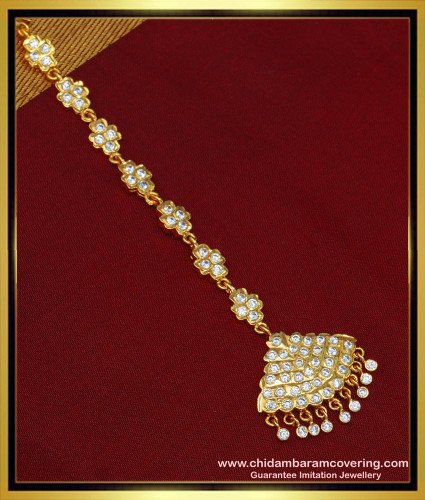 NCT195 - Real Gold Design White Stone Nethichutti Panchaloha Impon Maang Tikka Collections  