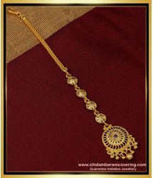 NCT227 - Unique Round Shape Modern Ruby Stone Maang Tikka Bridal Wear Jewellery 