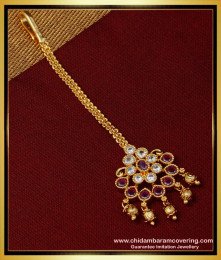 NCT233 - Trendy Kemp Stone Gold Plated Maang Tikka for Women 