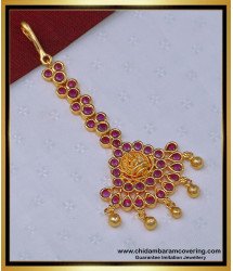 NCT240 - Traditional Lakshmi Design One Gram Gold Kemp Stone Maang Tikka Designs