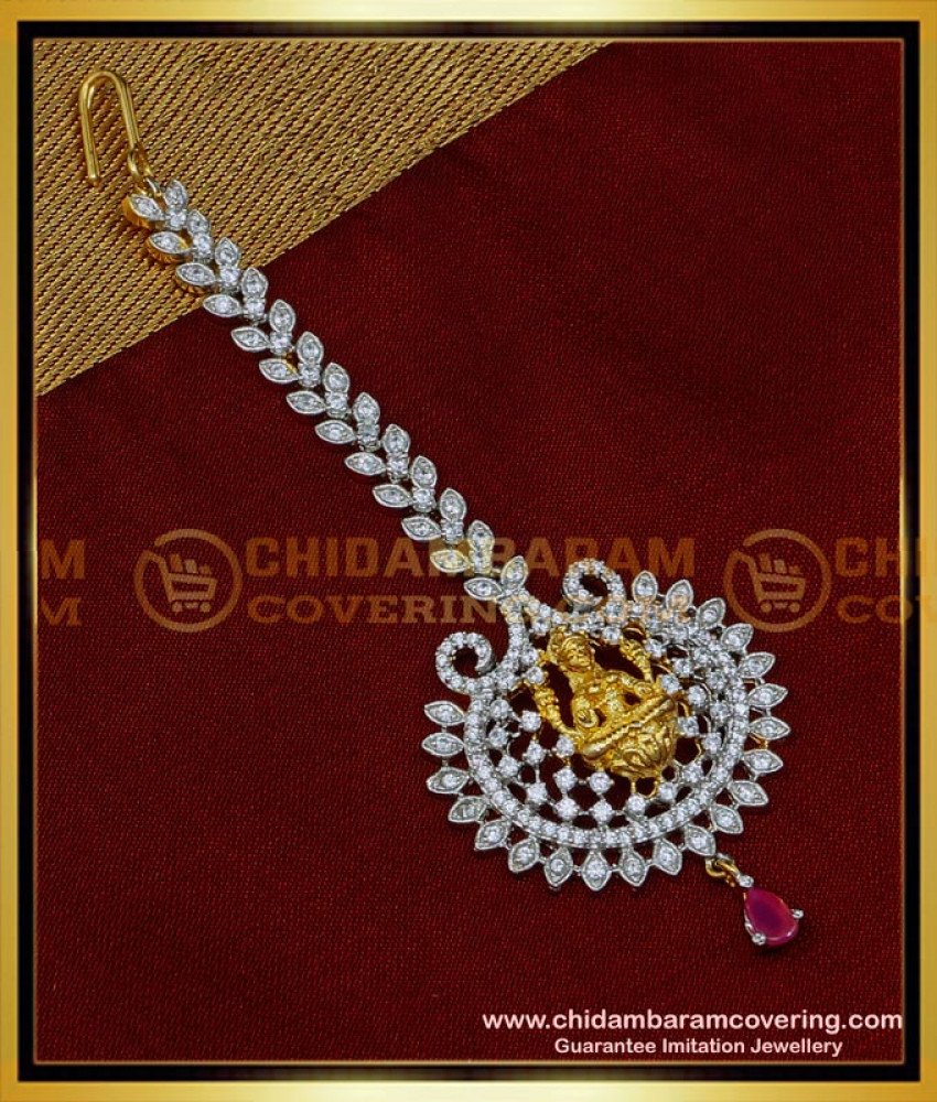Latest Lakshmi Design Silver White Stone Maang Tikka for Bride