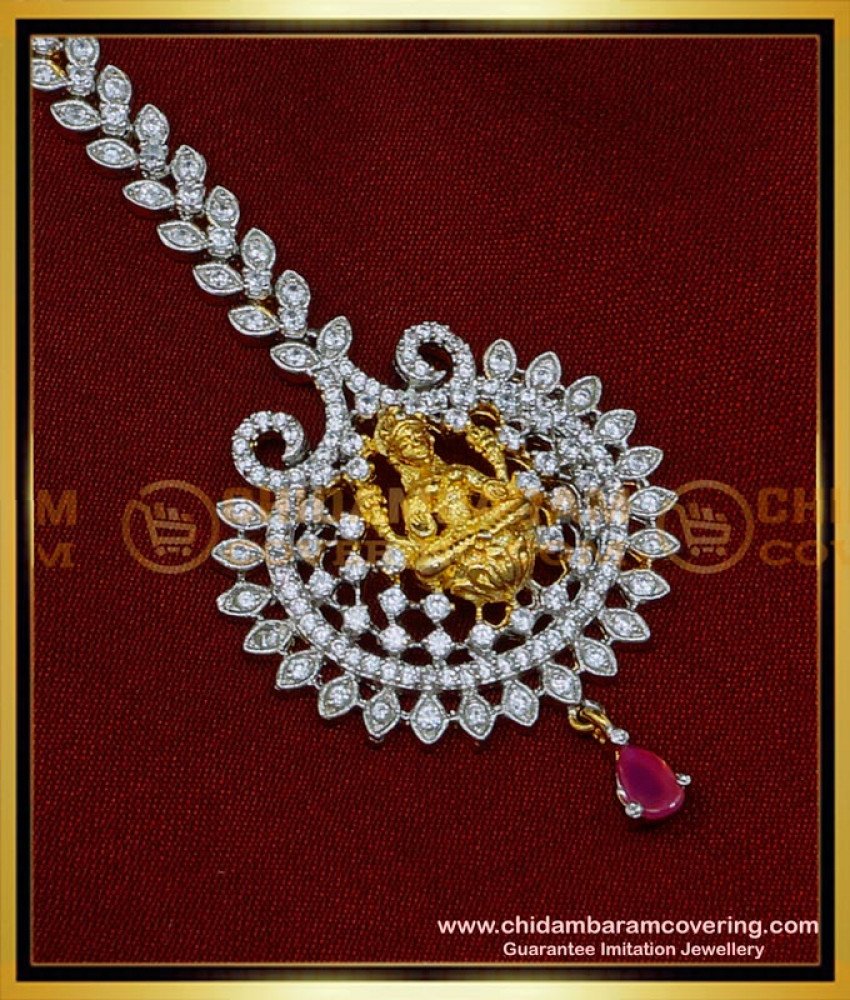 Latest Lakshmi Design Silver White Stone Maang Tikka for Bride