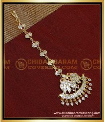 NCT304 - Impon White and Ruby Stone Maang Tikka Gold Design