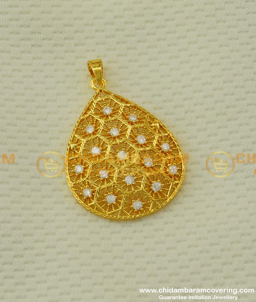 PND002 - One Gram Gold Zircon Stone Gold Color Pendant Design For Chain