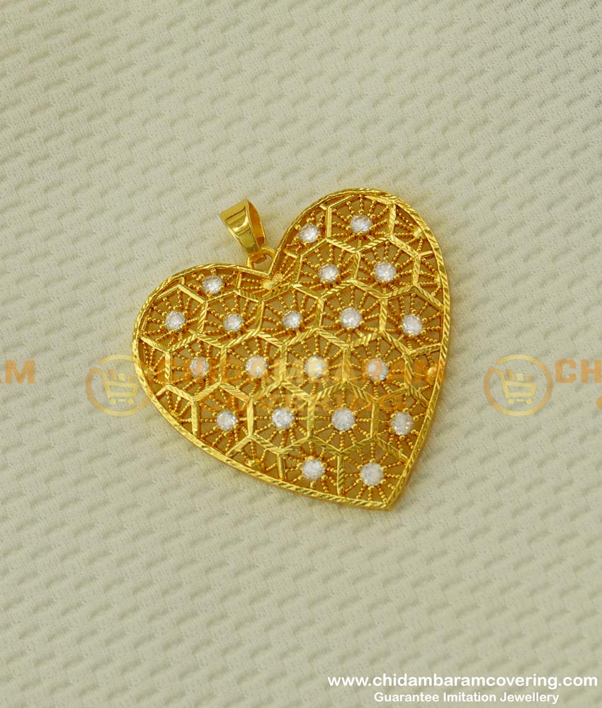 PND003 - One Gram Gold Zircon Stone Heart Shape Pendant Design for Chain